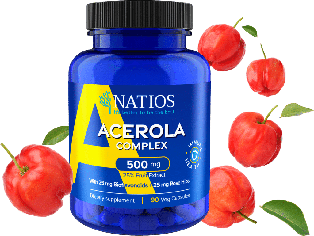 Natios Acerola Complex 500 mg 90 veganskych kapsli with fruit