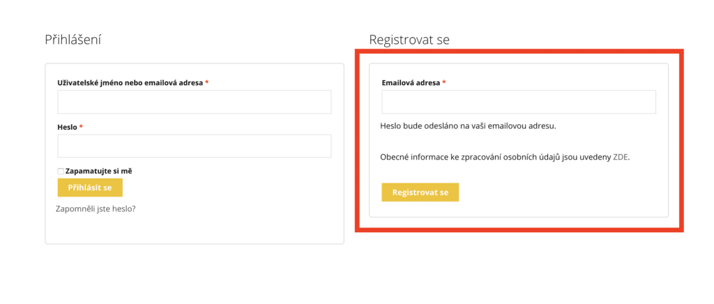 Registrace na webu