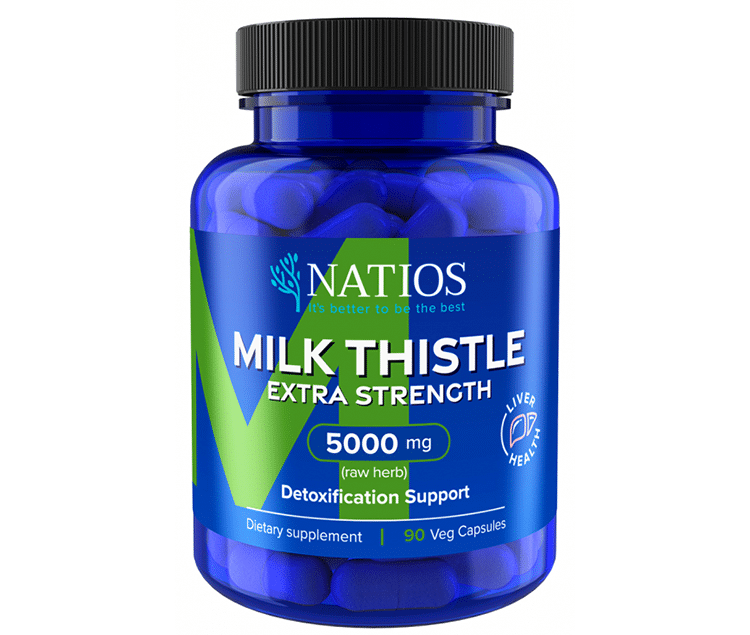 NATIOS Milk Thistle Extract, Ostropestřec, 5000 mg, Extra Strength, 90 veganských kapslí